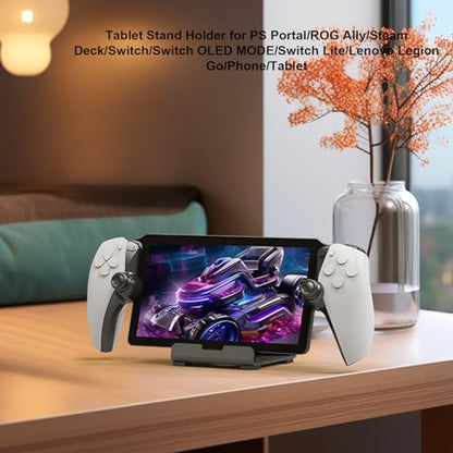 Tablet Desktop Stand Compatible with ROG Ally X/PlayStation Portal/Steam Deck,Desktop Handheld Game Console Holder with Anti-Slip Silicone Pad (Black)