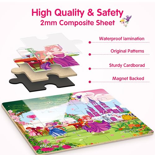 SYNARRY Unicorn Mermaid Princess Magnetic Puzzles for Kids 3-5, Travel Toys | 20-Piece Magnetic Travel Puzzle for Kids Ages 4-6, Car Airplane Road Trip Activities, Quiet Time Toys, Girls Birthday Gifts - style: Princess Mermaid Unicorn