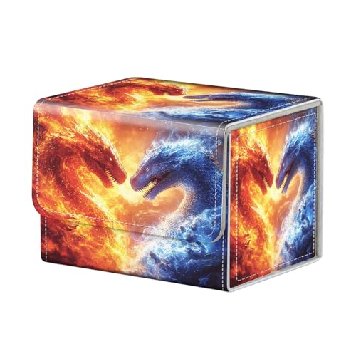 Fire Dragon Ice Dragon for MTG Deck Box, 100+ Double Sleeved Card Storage Case, PU Leather Commander Deck Case for TCG Magic Yugioh, Magnetic Closure - color: Fire Dragon Ice Dragon