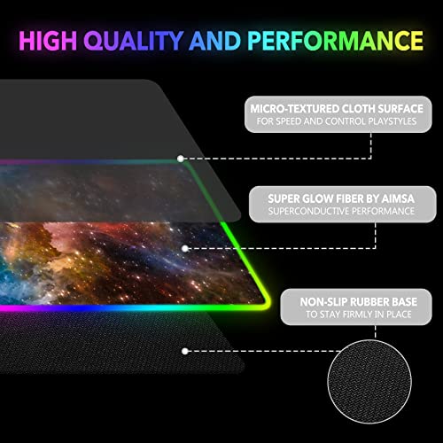 AIMSA Large Gaming Mouse Pad RGB, Keyboard Led Mousepad Extended 35.4 x 15.8 inch Non-Slip Rubber Base with 14 Lighting Modes Desk Mat, Colorful Galaxy Nebula - color: Colorful Galaxy Nebula