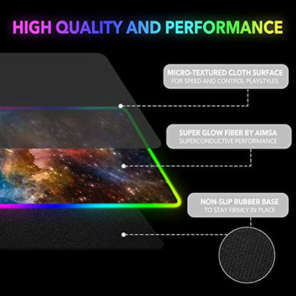 AIMSA Large Gaming Mouse Pad RGB, Keyboard Led Mousepad Extended 35.4 x 15.8 inch Non-Slip Rubber Base with 14 Lighting Modes Desk Mat, Colorful Galaxy Nebula - color: Colorful Galaxy Nebula