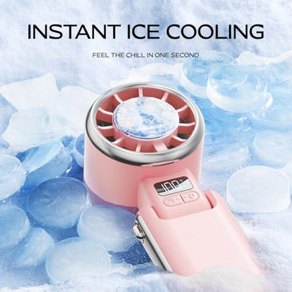 SHEWIND Portable Handheld Fan with Ice Cooling - 5 Gear High Speed Personal Turbo Fan Rechargeable, Up to 13 Hrs, Mini Hand Fans for Travel Essentials, Beach Vacation, Gifts for Women, Men (Pink) - color: Pink