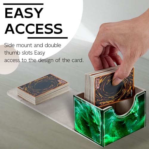 Trading Card Storage Box, Holds 100+ for MTG Cards, PU Leather with Magnetic Closure, Green Mist Dragon with Glowing Eyes Durable Deck Box for Magic the Gathering, Trading Card Games - color: Green Mist Dragon with Glowing Eyes
