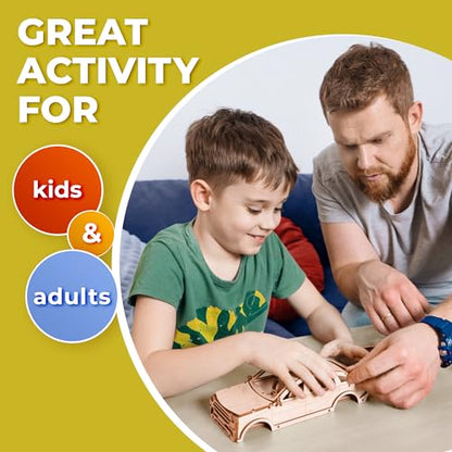 CG Games 3D Wooden Puzzles, CARSTERY E13 Car Model Kit. Self Building Vehicle DIY Kits, Wood Puzzle Models for Kids to Build, Brain Teaser Educational Puzzle Gifts for 8 Years Old and Up