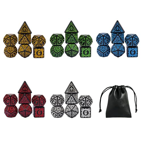 5 Sets DND Dice Druid Polyhedral Dice Set (35pcs) with 1 Large Leather Bag, D&D Die Set for RPG Table Games (5Sets/35Pcs Druid Die) - color: 5sets/35pcs Druid Dice