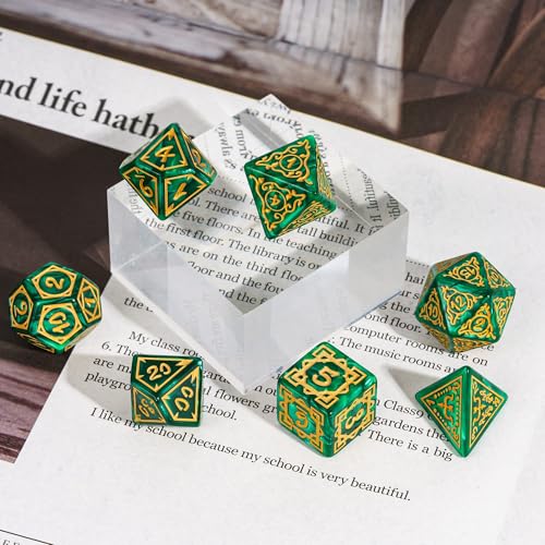 Dice DND, Polyhedral Dice Set(7 Pcs) D&D Dice with Leather Dice Bag for Role Playing Dice Games RPGs(Druid - Green) - color: Druid 7pcs G