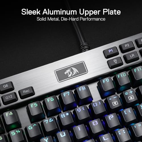 Redragon K550 RGB Gaming Keyboard, 104 Keys + 12 Macro G Keys Wired Mechanical Keyboard w/Aluminum Top Plate, Custom Clicky Purple Switch, Extra USB Port & Wrist Rest - color: Black