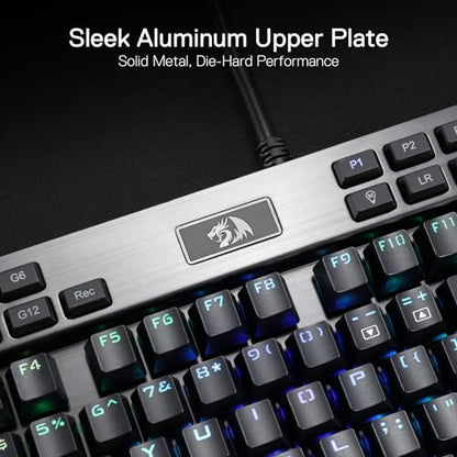 Redragon K550 RGB Gaming Keyboard, 104 Keys + 12 Macro G Keys Wired Mechanical Keyboard w/Aluminum Top Plate, Custom Clicky Purple Switch, Extra USB Port & Wrist Rest - color: Black