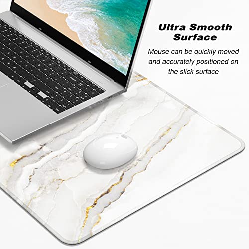 Extended Gaming Mouse Pad, XXL Large Desk Pad 30 x 14 Inch, Big Computer Keyboard Mousepad, Waterproof Mouse Mat with Stitched Edges and Non-Slip Base for Women Office Gaming, White Marble - color: White Marble