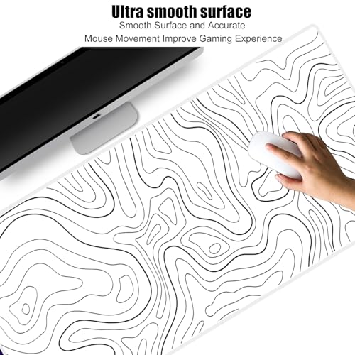 Large Gaming Mouse Pad Extended XXL Mouse Mat Long Desk Pad with Stitched Edges for Keyboard Home Office Gaming Work Big Desk Pad (35.4x15.7x0.12IN, 90x40),White Topographic - color: White Topographic