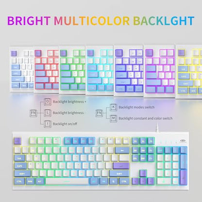 MageGee Creamy Keyboards,K2 Classic Keyboard Wired RGB Backlit 104 Keys Waterproof Ergonomic Keyboard,PC Keyboards for PC/loptop/MAC - Lris Violet - color: Lris Violet