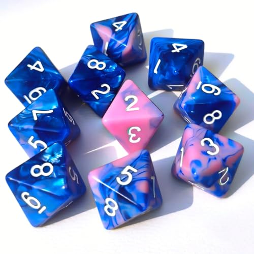10 PCS D8 8 Sided Dice Set, Polyhedral Number Game Dice for DND RPG MTG Board Game Party Tabletop Accessories (Pink + Blue) - color: Pink + Blue