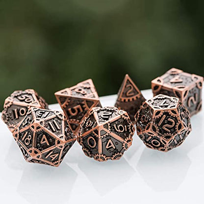 UDIXI Steampunk Metal Dice Set, 7PCS Metal Polyhedral DND Dice Set for D&D | Ancient Copper, Gear Carved, Solid Metal, Metal Gift Box, DM Gift, for Dungeons and Dragons RPG Role Playing Games - color: Gear-antique Copper
