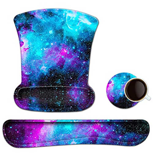 ToLuLu Keyboard Wrist Rest Pad Ergonomic Mouse Pad Set, Cute Gel Mouse Pad for Computer Laptop, Non Slip Mousepad Keyboard Wrist Support Raised Memory Foam for Easy Typing Pain Relief, Nebula Galaxy - color: Nebula Galaxy