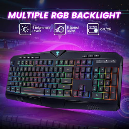 Wireless Keyboard, Rechargeable RGB Backlit Wireless Gaming Keyboard with Wrist Rest, Silent Keys, Multimedia Keys, Anti-ghosting, Full-Size Waterproof Light Up Keyboard for PC Mac Xbox Gamer - color: Carbon Black