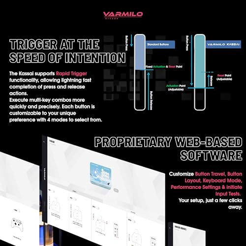 Varmilo Kassai Arcade Fight Stick Rapid Trigger Tournament Grade Controller for Fighting Games Two Versions Standard PC Only or Pro Compatible with PC PS4 PS5 Switch1 Switch2 (Lunar Silver, Standard (PC))