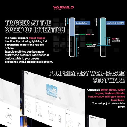Varmilo Kassai Arcade Fight Stick Rapid Trigger Tournament Grade Controller for Fighting Games Two Versions Standard PC Only or Pro Compatible with PC PS4 PS5 Switch1 Switch2 (Lunar Silver, Standard (PC))