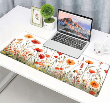 Large Mouse Pad, Desk Mat Computer Keyboard Pad Non-Slip Rubber Base Waterproof with Stitched Edges for Laptop Gaming, Office & Home 31.5 x 11.8 Inch (Wildflowers Floral) - color: Wildflowers Floral