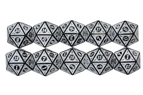 SmartDealsPro 10-Pack Retro 26mm Large 20 Sided Dice D20 Polyhedral Dice for DND RPG MTG Table Game(Retro White) - color: Retro White