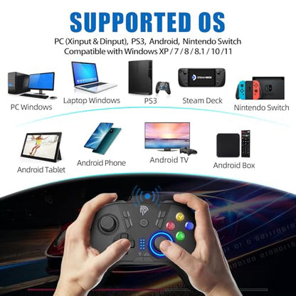 EasySMX 2.4G Wireless Controller for PC,Steam Deck,PS3,Android TV,Black. | Plug and Play,Programmable Buttons,Dual Vibration Motors,Up to 14-Hour Battery Life.