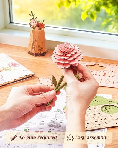 3D Flower Wooden Puzzles for Adults-Pink Dahlia, Mothers Day DIY Wooden Flowers Model Kit Building Set Crafts Gifts, Artificial Botanical Collection Creative Gift Ideas/Housewarming(93PCS) - style: TW - Pink Dahlia