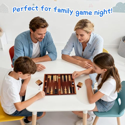 Offelec Wooden Backgammon Set for Kids, 13 Inches Backgammon Board Game Set with 32 Backgammon Pieces, 5 Dice & 2 Cups - Classic Strategy Game for Kids Adults and Family - color: 13 Inch Family Backgammon