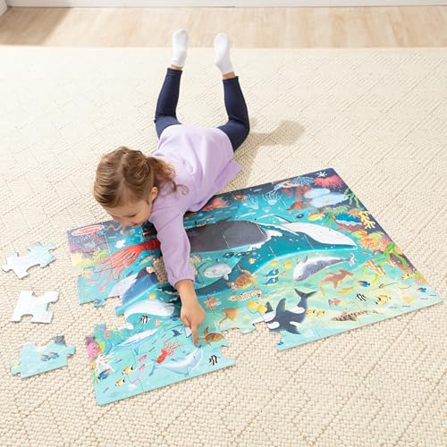 Melissa & Doug Underwater Jumbo Floor Puzzle 48-Piece Ocean Animal Toy | 48 Wipe-Clean Pieces, 3x2 Feet, Ocean Animal Scene and Illustrated Guide, Floor Puzzle Play, Preschool Toys for Kids, Ages 3+