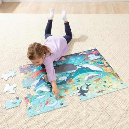 Melissa & Doug Underwater Jumbo Floor Puzzle 48-Piece Ocean Animal Toy | 48 Wipe-Clean Pieces, 3x2 Feet, Ocean Animal Scene and Illustrated Guide, Floor Puzzle Play, Preschool Toys for Kids, Ages 3+