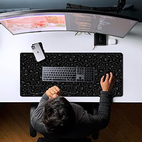 3Pcs Large Gaming Mouse Pad Desk Mat,Keyboard Mouse Wrist Rest Support Set,Extended Laptop Mouse Pad Memory Foam Non-Slip Base for Gamer Home Office(31.5x15.7in)-Black Leopard Cheetah - color: B4-Black Leopard Cheetah
