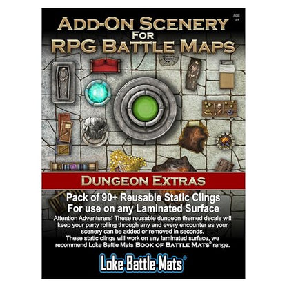 Add On Scenery for RPG Maps Dungeon Extras, Ages 14+, 2-10 Players | Reusable Dungeon Static Clings Pack 90+, RPG Battle Map Decals for Tabletop Games
