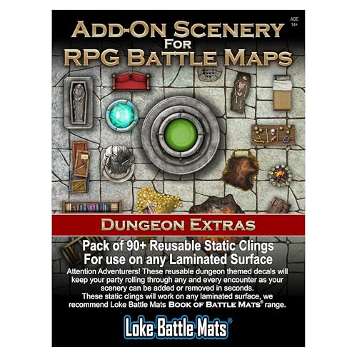 Add On Scenery for RPG Maps Dungeon Extras, Ages 14+, 2-10 Players | Reusable Dungeon Static Clings Pack 90+, RPG Battle Map Decals for Tabletop Games