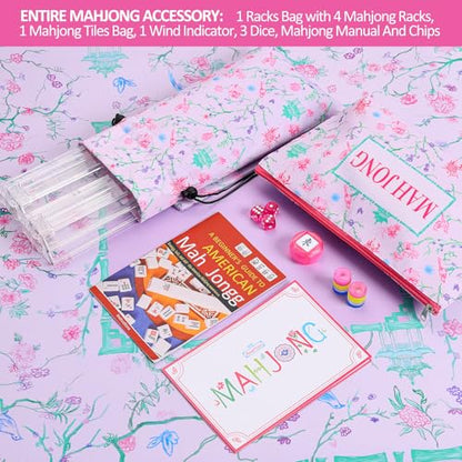 TIASUSAN American Mahjong Tile Set with160 Engraved Mahjong Tiles(1.2"), Mahjong Set with Pink Mahjong Bag, Racks and Accessories. - style: Magenta (With Racks)