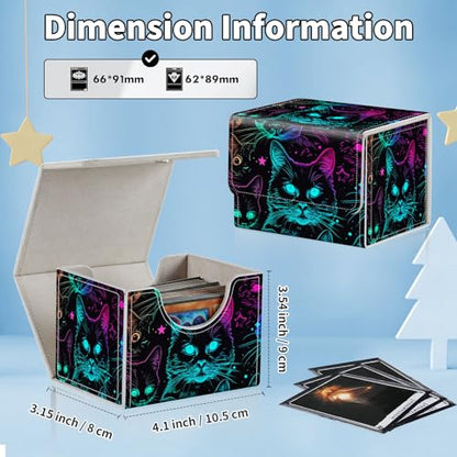 for MTG Commander Deck Box,Card Deck Box for Trading Yugioh MTG,Fits 100 Double Sleeved Cards,PU Leather Strong Magnet Case for Magic Commander TCG CCG,Glitter Black Cat - color: Glitter Black Cat