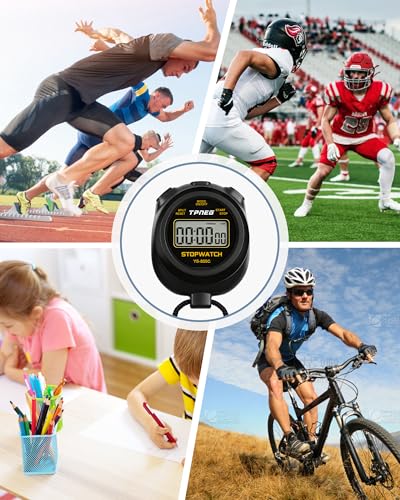 TPNEG Simple Stopwatch Timer - Easy to Use, Set Up, Read, and Carry - Large Display - On/Off, AAA Battery - Ideal for Coaches, Track and Field, Soccer Referees, Sports, Classroom - color: Black