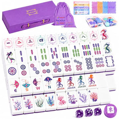Purple American Mahjong Set, 168 Melamine Tiles | Includes 168 Mahjong tiles with 12 jokers and a gift box. Portable for game nights, weekly clubs and gifting. - color: Purple