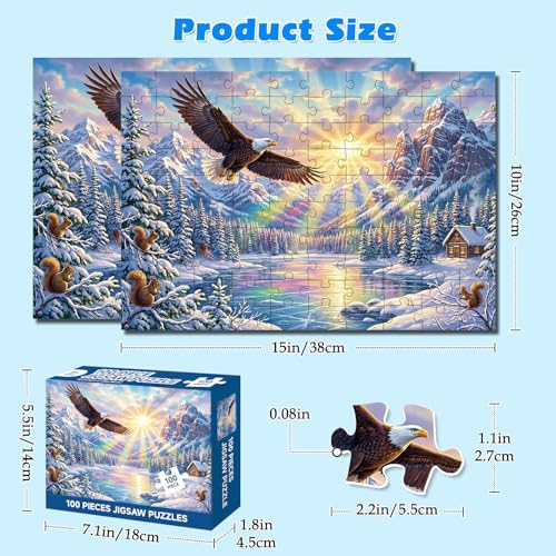 4 Packs 100 Piece Puzzle, Beach Harvest Winter Campfire 100 Piece Puzzles for Adults Seniors, Nature Landscape Large Piece Jigsaw Puzzles 100 Pieces for Seniors Adults Family Game Gifts (15x10 in)