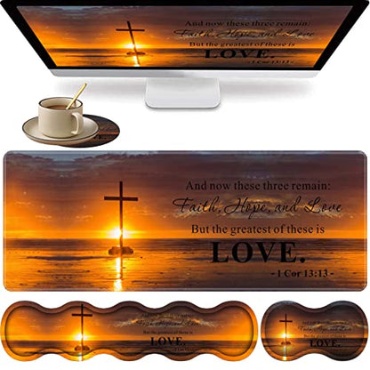 Large Gaming Mouse Pad, Keyboard Wrist Rest + Mouse Wrist Pad + Coaster Combination Set, Memory Sponge Non-Slip Base. Suitable for Office and Home, Christian Cross - color: Fok-fo1-mouse -019