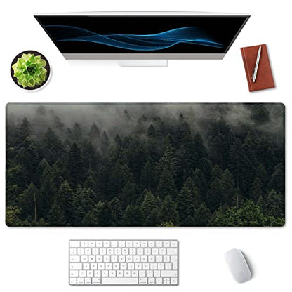 SSOIU Pine Trees Desk Pad, Extended Gaming Mouse Pad (35.5x15.7 in), Large Non-Slip Rubber Base Mousepad with Stitched Edges, Waterproof Keyboard Mouse Pad Desk Mat for Work, Game, Office, Home - color: Pine Trees