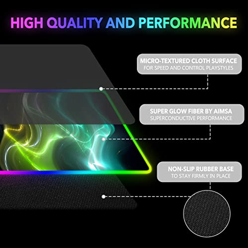 AIMSA Large Gaming Mouse Pad RGB, Keyboard Led Mousepad Extended 35.4 x 15.8 inch Non-Slip Rubber Base with 14 Lighting Modes, Big Desk Mat Waterproof, Cool Aurora - color: Cool Aurora
