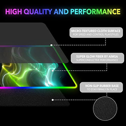 AIMSA Large Gaming Mouse Pad RGB, Keyboard Led Mousepad Extended 35.4 x 15.8 inch Non-Slip Rubber Base with 14 Lighting Modes, Big Desk Mat Waterproof, Cool Aurora - color: Cool Aurora