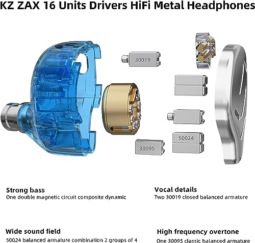 CCA KZ Zax in Ear Monitor Headphones 16 Units 7BA 1DD Hybrid Drivers HiFi IEM Earphones High Clarity Metal Gaming Earbuds with 2 Pin Detachable Cable - color: KZ ZAX Black, size: no mic
