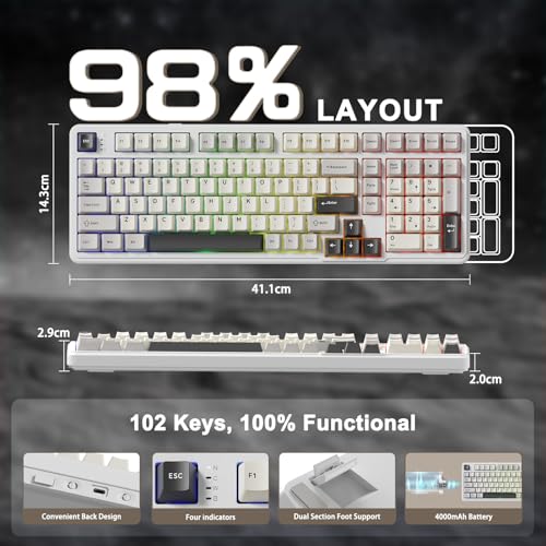 ATTACK SHARK X98 Wireless Mechanical Keyboard,Tri-Mode BT5.0/2.4GHz/USB-C Hot-Swappable,Gasket Mount with Pre-lubed Linear Switches,PBT Keycaps,RGB Backlit Gaming Keyboard for PC/Tablet/PS5/Xbox - color: Starlight White