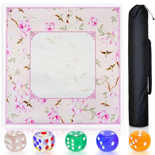 Pink Mahjong Mat with Rules Noise Mah Jongg Mat for Table, 31.5x31.5 Inch | Neoprene Mahjong Mat, Floral and Bird Pattern, Non-Slip Base, Noise-Reducing, Mahjong Table Cloth Ideal for Mahjong - style: Flowers & birds