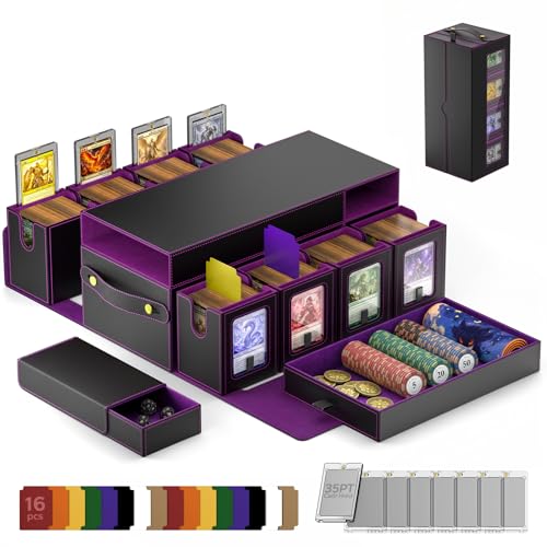 MoKo Commander Deck Box for MTG with Handle & Dice Tray, 8+2 Modular Design | 8-Deck Modular Card Case, Magnetic Holders & Dividers Included, Holds 1040+Double-Sleeved Cards, Playmat Storage, Fit TCG/EDH - color: Black Purple