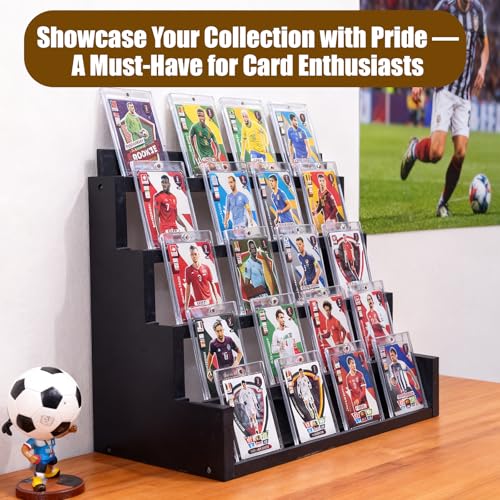 WodGod Card Display Stand，5-Tier Black Wooden Graded Card Display Rack，Wooden Trading Card Display，Desktop Showcase for Sports Cards