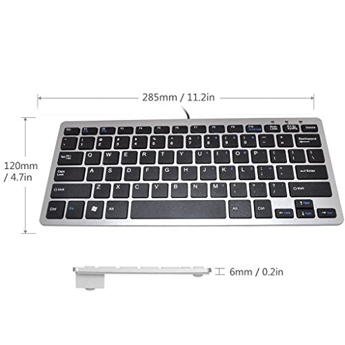 iKKEGOL Mini USB Slim Wired 78 Key Small Super Thin Compact Keyboard for Desktop Laptop PC Win 7 Mac (Black with Silver) - color: Silver + Black