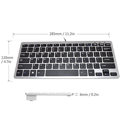 iKKEGOL Mini USB Slim Wired 78 Key Small Super Thin Compact Keyboard for Desktop Laptop PC Win 7 Mac (Black with Silver) - color: Silver + Black