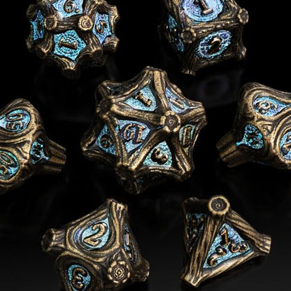 DND Tree Root Metal Dice Set Nature Vines Dice Set with Box, 7pcs Dungeons and Dragons Edged Polyhedral Dice for D&D RPG Role Playing Gaming Games (Bronze)