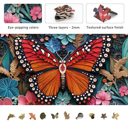 1000 Piece Jigsaw Puzzle for Adults, Butterfly Puzzle | Butterfly Paper-Cutting Art with Unique-Shaped Pieces and Vibrant Floral Details, 26.6 x 19.2 in - color: Butterfly Blooms