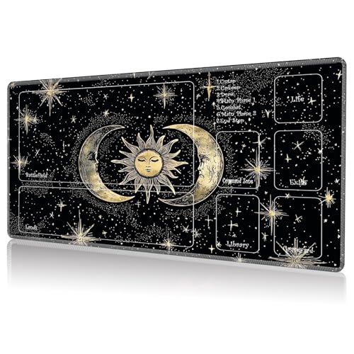 Playmat for MTG, Game Play Mat with Zones for MTG TCG Card Game Playing 24 x 14 inches Trading Card Game Playmats Non-Slip Rubber Base and Stitched Mousepad Desk Mats, Art Sun Moon Star - color: Art Sun Moon Star, size: Zones